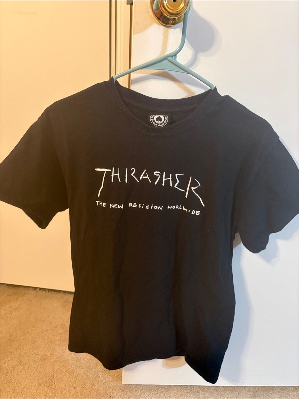 Thrasher Black Tee with White Logo for young men
